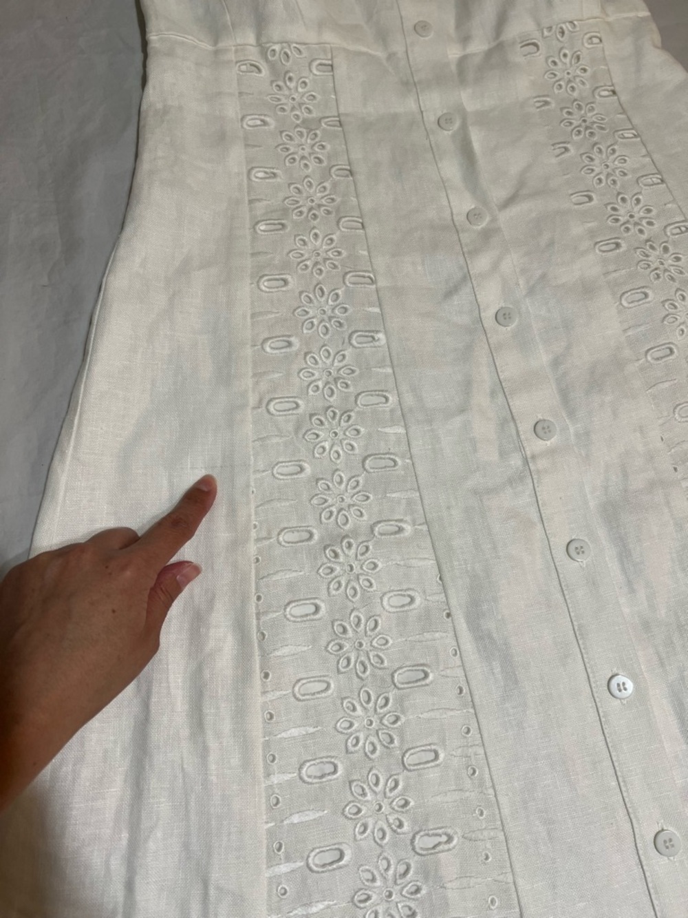 REISS Clarice Petite White Linen Eyelet Button Down Midi Dress Sz 4P Coastal - Picture 15 of 15